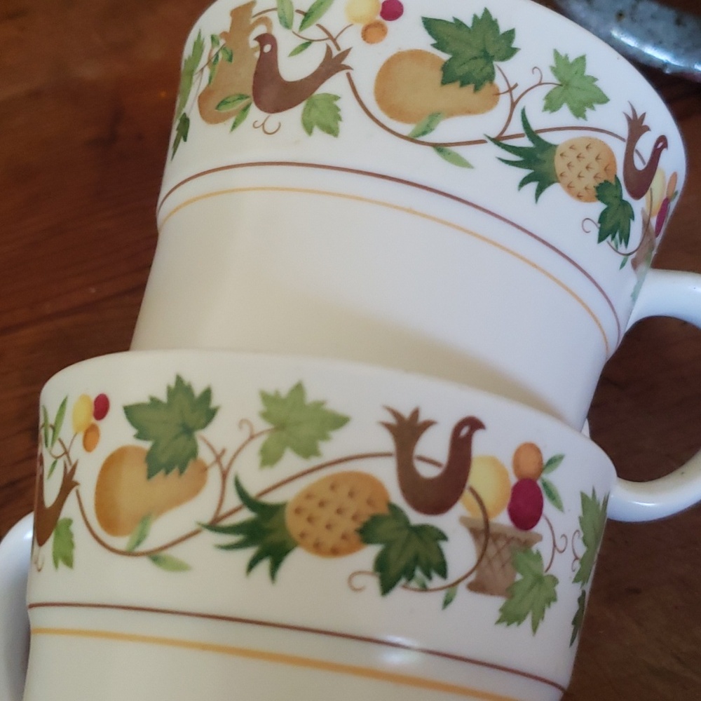 Noritake Homecoming Bird Pear Pineapple MCM late 60s set 2 Mugs Tea Coffee Cups